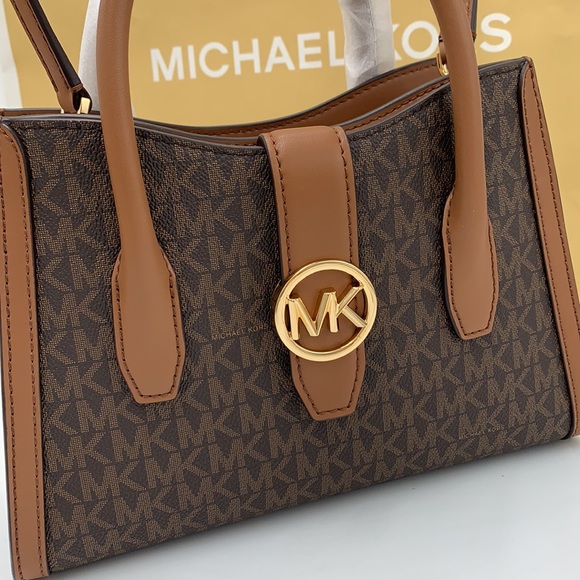MICHAEL KORS GABBY SMALL TOP ZIP CURVE SATCHEL CROSSBODY BROWN SIGNATURE COLOR - Picture 5 of 16